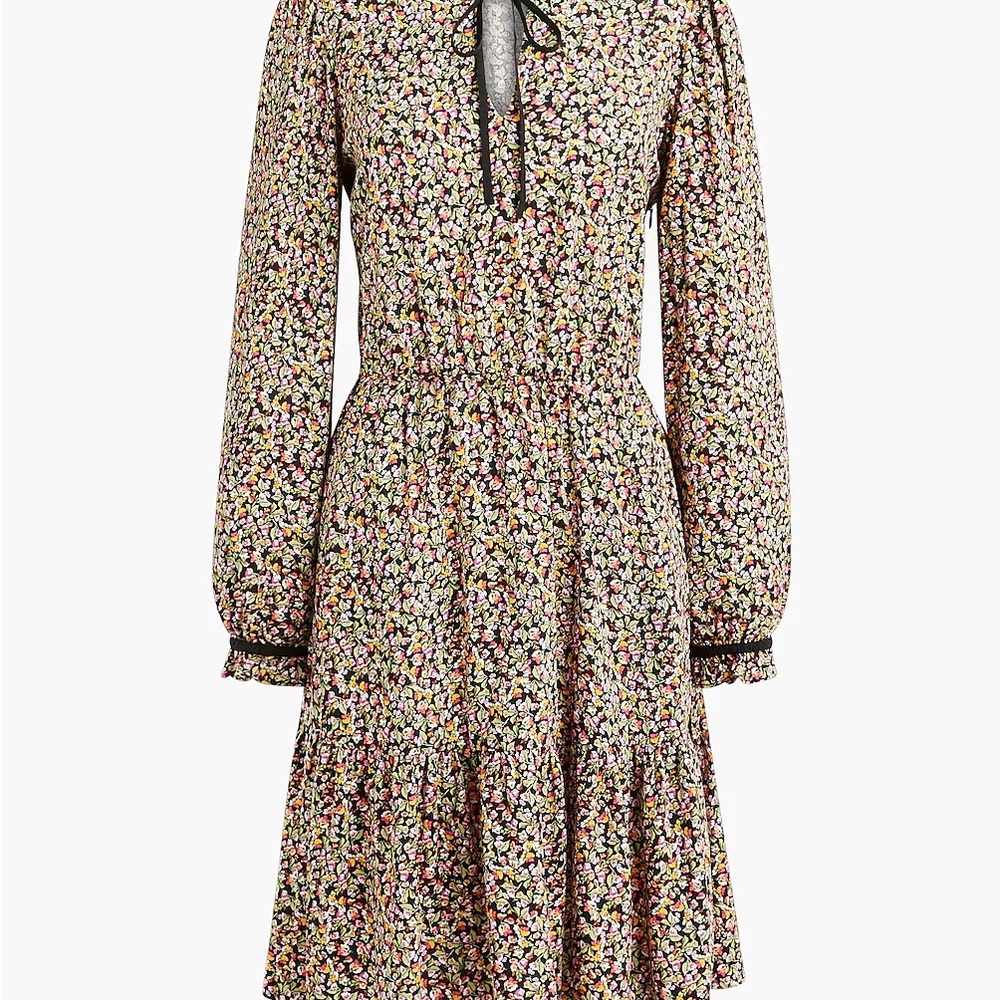 Floral Long sleeve tie neck mini dress